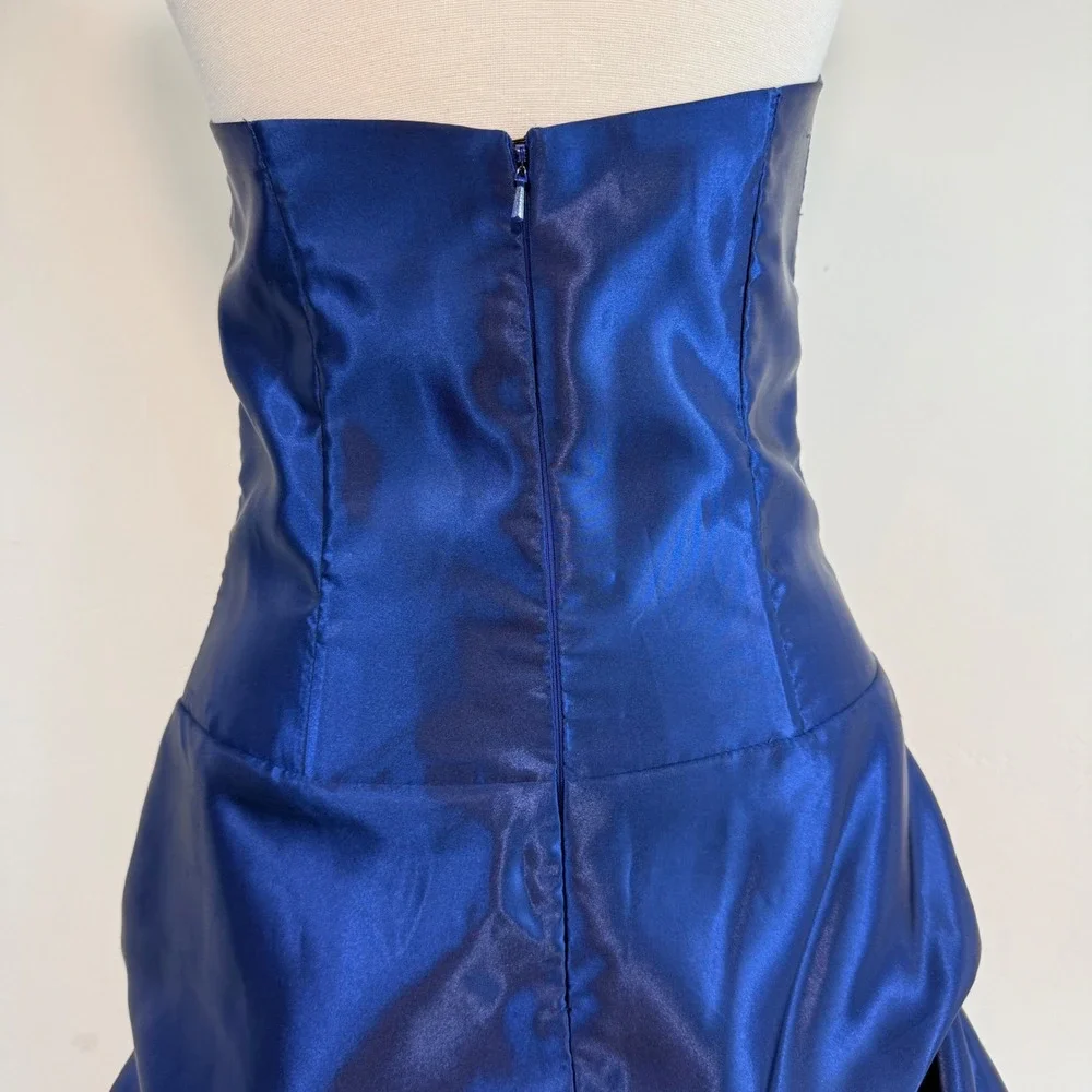Jessica McClintock Gunne Sax Blue Satin Mini‎ Dress Vintage Y2K Bubble Hem Prom